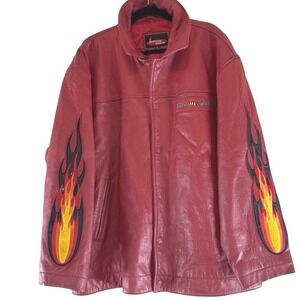 Johnny Blaze Red Leather Flame Jacket Men's Size XL‎ Motorcycle Biker Style